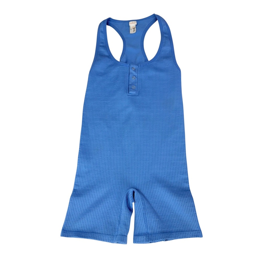 Colsie Ribbed Romper Lounge Bodysuit Racerback Stretch Henley Y2K Athleisure XS